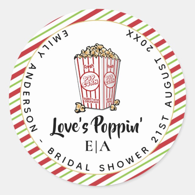 Liebe ist Poppin - Hochzeit Popcorn Fun Modern Bri Runder Aufkleber (Vorderseite)