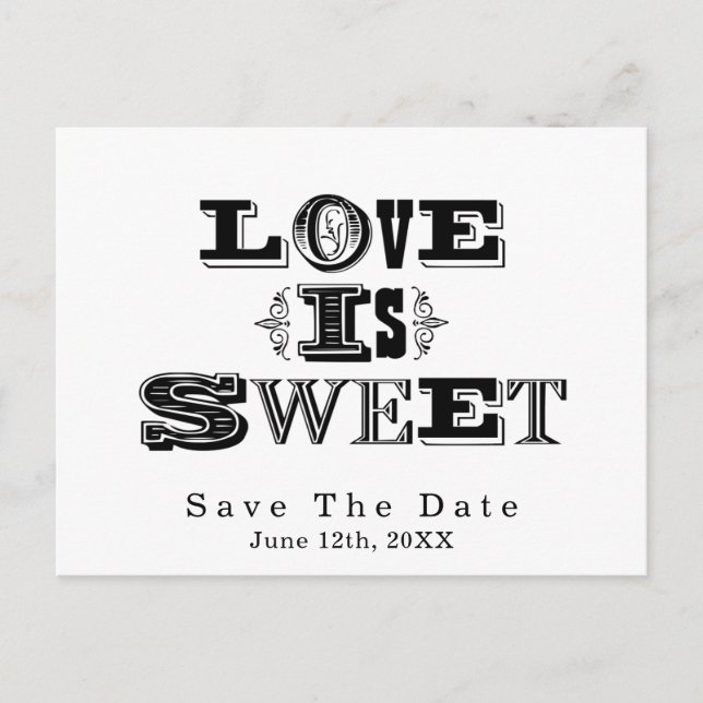 LIEBE IST SCHWINZENDE WEISSE Vintage Hochzeit Save Ankündigungspostkarte (Vorderseite)