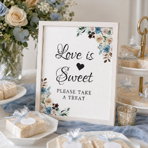 Liebe ist süß Boho Staubblau Beige Floral Poster