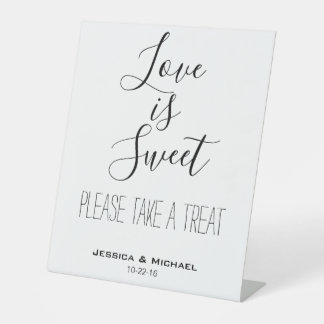 Liebe ist süß, Braut Gaumen Süßspeisen Buffet  Sockelschild