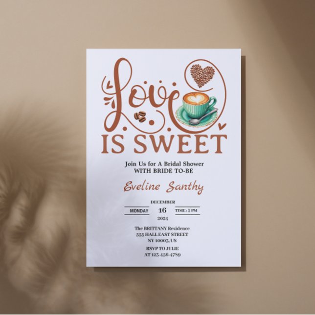 Liebe ist süß Cappuccino Herz Brautparty Einladung (love is sweet bridal shower invitations vintage dessert rustic coffee theme heart brown )