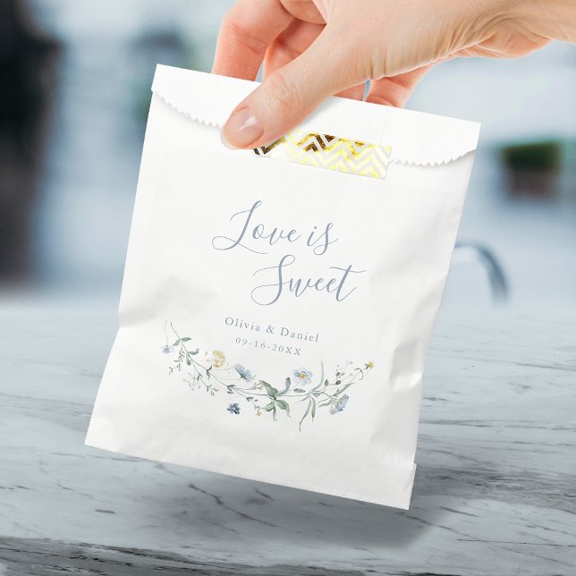 Liebe ist süß Dusty Blue Wildblume Rustic Boho Geschenktütchen (Love is sweet Dusty Blue Wildflower Rustic Boho Favor Bag)