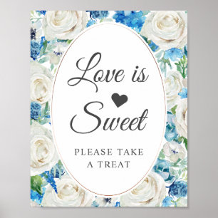 Liebe ist süß Grüne Blaue Weiße Florale Oval Rahme Poster