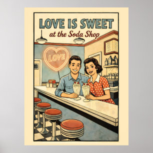 Liebe ist süß im Retro-Milchshake-Shop Poster