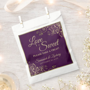 Liebe ist süß Lila & Goldspitze Hochzeit Geschenktütchen