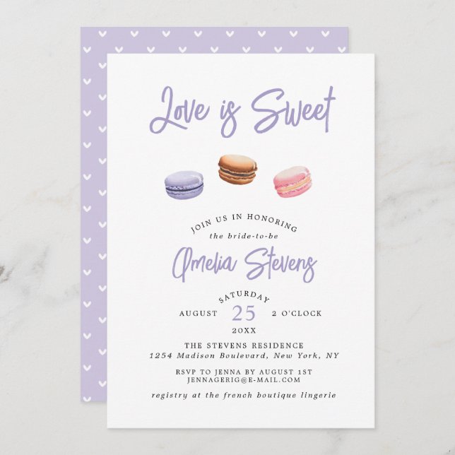 Liebe ist süß (Macaron) | Einladung zur Brautdusch (Vorne/Hinten)