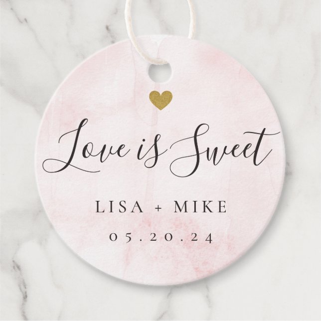 Liebe ist süß, maßgeschneidert Hochzeit Candy Pink Geschenkanhänger (Vorderseite)