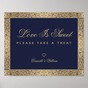 Liebe ist süß Navy Blau Goldene Rosen Hochzeitssch Poster
