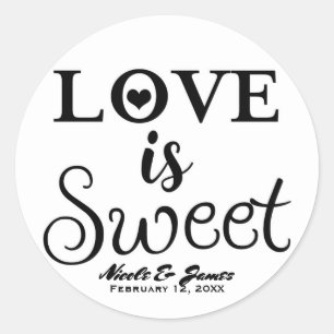LIEBE IST SÜß Schwarz-weiße moderne Hochzeitsgunst Runder Aufkleber