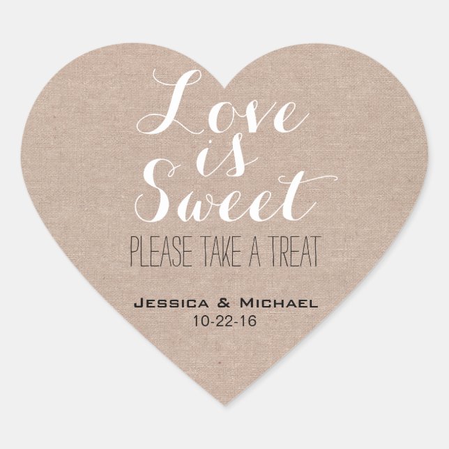 Liebe ist süß, Süßigkeiten Buffet Gastgeschenk Hoc Herz-Aufkleber (Vorderseite)