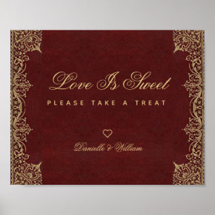 Liebe ist süße Burgund Gold Candy Bar Wedding Sign Poster