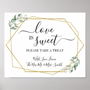 Liebe ist süße Dessert Tisch Grün Gold Hochzeit Poster