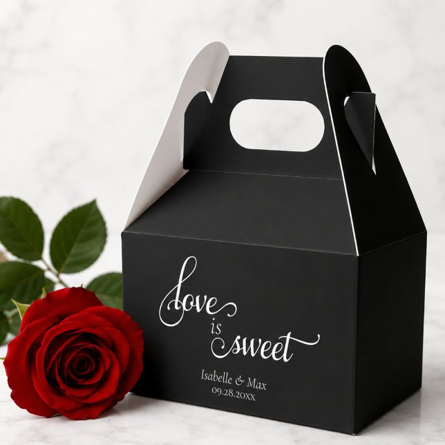 Liebe ist süße Hochzeit Geschenkschachtel (elegant script calligraphy black and white love is sweet wedding favor box)