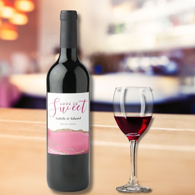 Liebe ist süße Hochzeit von Gold und Rosa Agate St Weinetikett (Von Creator hochgeladen)