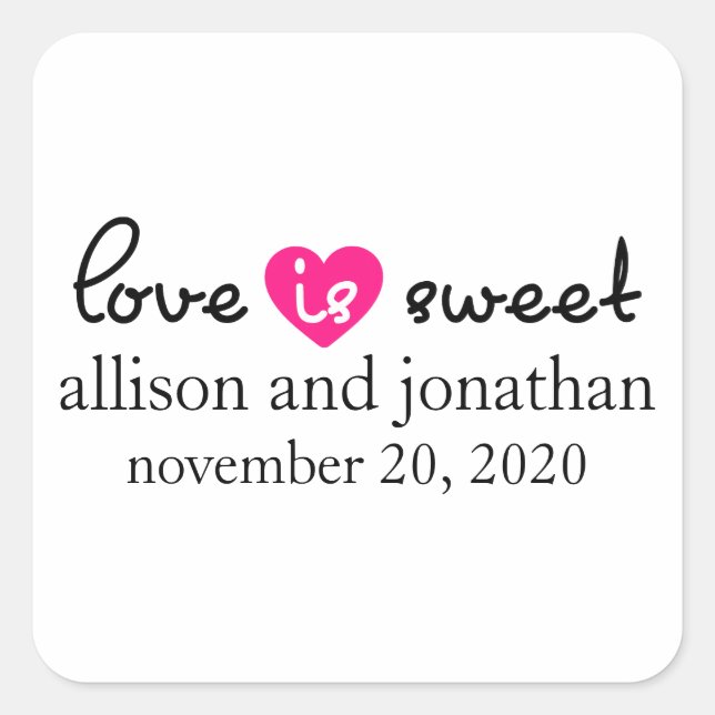 Liebe ist süße moderne Herzmarken (schwarz / rosa) Quadratischer Aufkleber (Vorderseite)