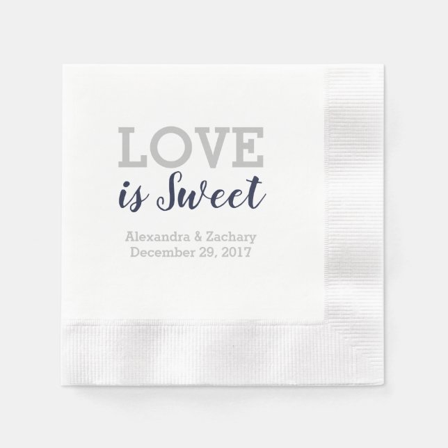 Liebe ist süße Navy Blue Silver Wedding Verlobung Serviette (Vorderseite)