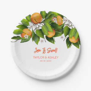 Liebe ist süße Orangenfrüchte Pappteller