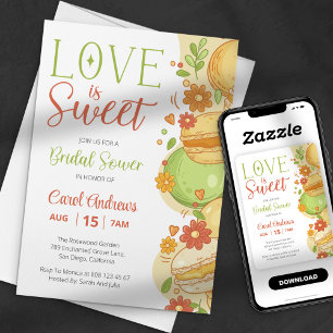 Liebe ist süße Pastell-Macarons Florale Hochzeitsd Einladung