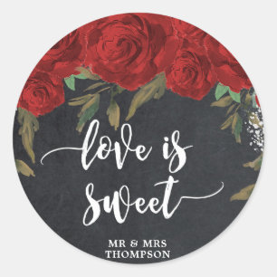 Liebe ist süße rote Rosen Hochzeitsbridal Aufklebe Runder Aufkleber