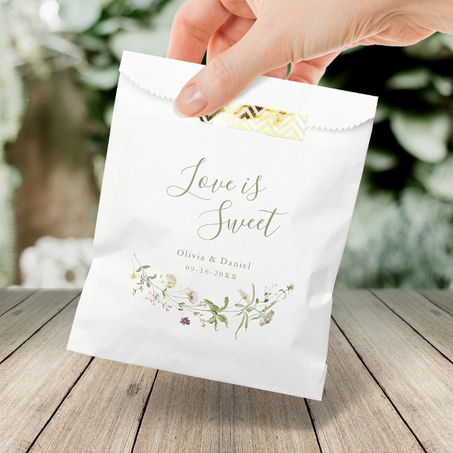Liebe ist süße Salbei grüne Wildblume Rustic Boho Geschenktütchen (Love is sweet sage green Wildflower Rustic Boho Favor Bag)