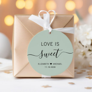 Liebe ist süße salbeigrüne Hochzeit Geschenkanhänger