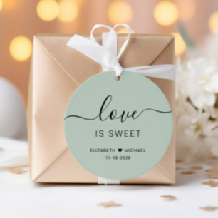 Liebe ist süße salbeigrüne Hochzeit Geschenkanhänger