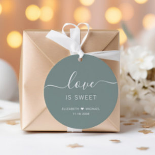 Liebe ist süße salbeigrüne Hochzeit Geschenkanhänger