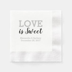 Liebe ist süße Schwarz-Silber-Hochzeit-Verlobung Serviette