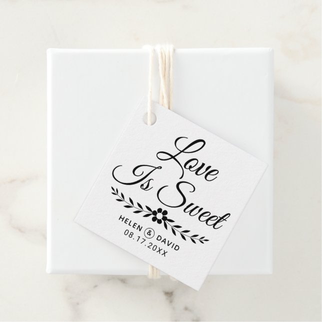 Liebe ist süße schwarze Typografie, Blume Hochzeit Geschenkanhänger (Beispiel)