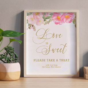 Liebe ist süßes Gold Kalligrafie Rosa Floral Poste Poster