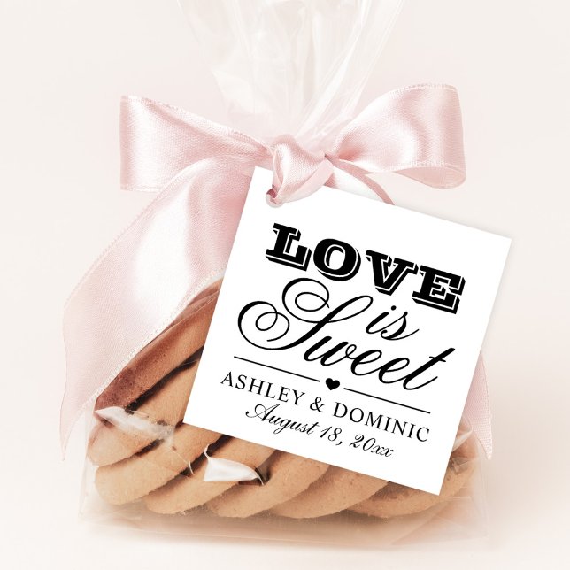 Liebe ist Sweet Black and White Wedding Monogram Geschenkanhänger (Von Creator hochgeladen)