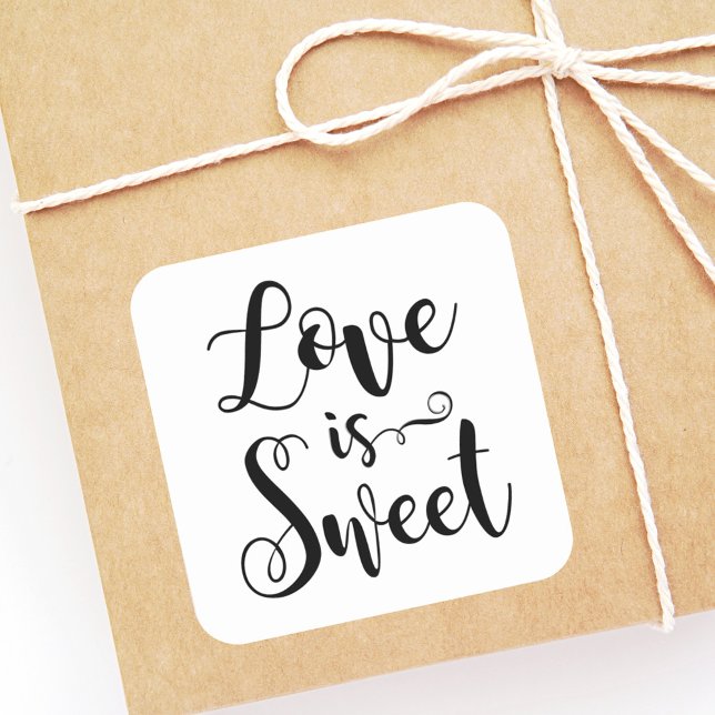 Liebe ist Sweet Black Handwriting Script Wedding Quadratischer Aufkleber (Von Creator hochgeladen)