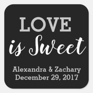 Liebe ist Sweet Black Silver Wedding Engage Gefall Quadratischer Aufkleber