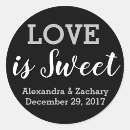 Liebe ist Sweet Black Silver Wedding Engage Gefall Runder Aufkleber