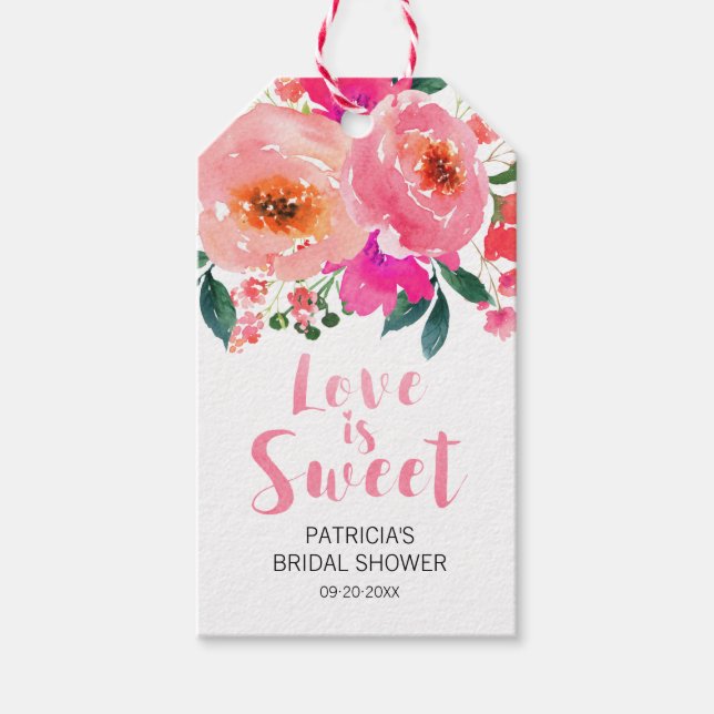 Liebe ist Sweet Brautparty Pink Floral Vielen Dank Geschenkanhänger (Vorderseite)