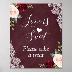 Liebe ist Sweet Burgundy Blush Bloral Lace Poster