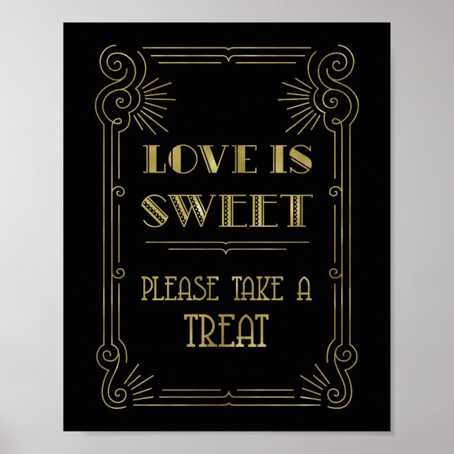 Liebe ist Sweet Candy Bar Wedding Gold Black 1920s Poster (Vorne)