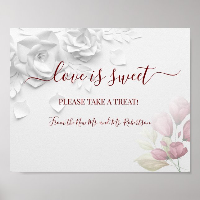 Liebe ist Sweet Dessert Table Floral Wedding Sign Poster (Vorne)