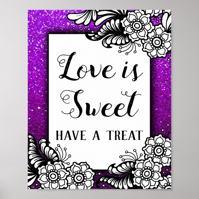 Liebe ist Sweet Desserts Lila Glitzer Glitzern Poster (Vorne)