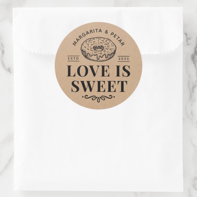 Liebe ist Sweet Donut Rustic Wedding Kraft Runder Aufkleber (Tasche)