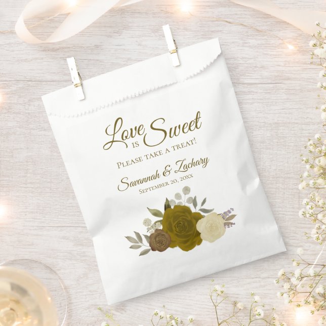 Liebe ist Sweet Gold Ochre & Yellow Floral Wedding Geschenktütchen (Ausgeschnitten)