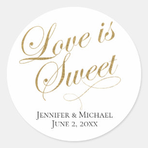 Liebe ist Sweet Imitats Gold Foil Script Bevorzugu Runder Aufkleber