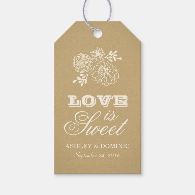 Liebe ist Sweet Kraft Typografie Wedding Monogram Geschenkanhänger (Vorderseite)