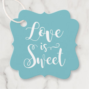 Liebe ist Sweet Modern Aqua Script Hochzeit Foto Geschenkanhänger