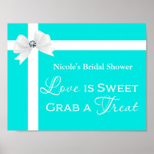 Liebe ist Sweet Modern Blue & White Bow Table Sign Poster