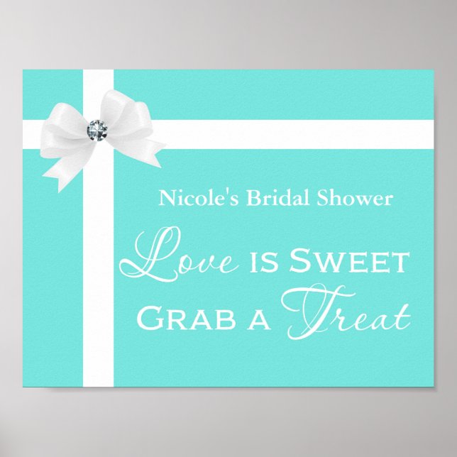 Liebe ist Sweet Modern Blue & White Bow Table Sign Poster (Vorne)