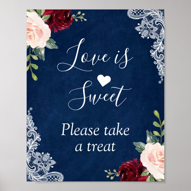 Liebe ist Sweet Navy Blue Blush Bloral Lace Poster (Vorne)