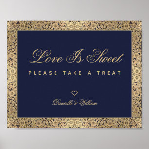 Liebe ist Sweet Navy Blue Gold Rose Hochzeitszeich Poster