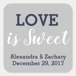 Liebe ist Sweet Navy Blue Silver Wedding Verlobung Quadratischer Aufkleber