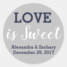 Liebe ist Sweet Navy Blue Silver Wedding Verlobung Runder Aufkleber